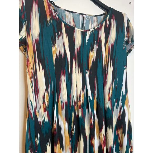 NY Collection Womens Abstract Print Pleated Round Neck Dress Short Sleeve Size L - Picture 3 of 7